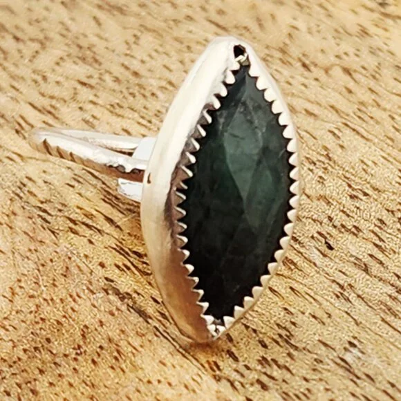 EMERALD HANDMADE RING rose-cut genuine gemstone in sterling silver size 6 - Picture 6 of 6